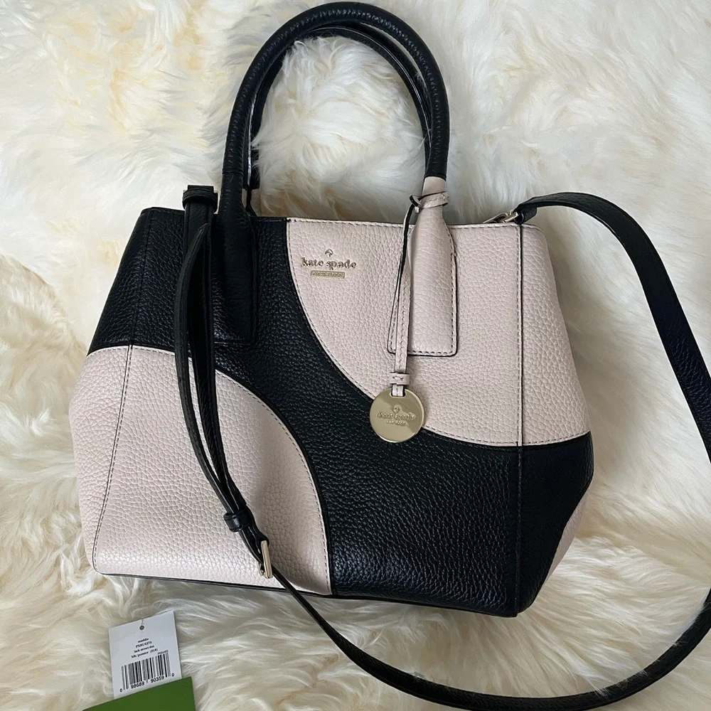Kate Spade Black/Taupe Pebble Leather w/removable crossbody strap. - Picture 10 of 10